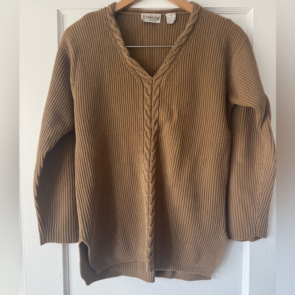 Vintage Essential Brown V-Neck Sweater for Women